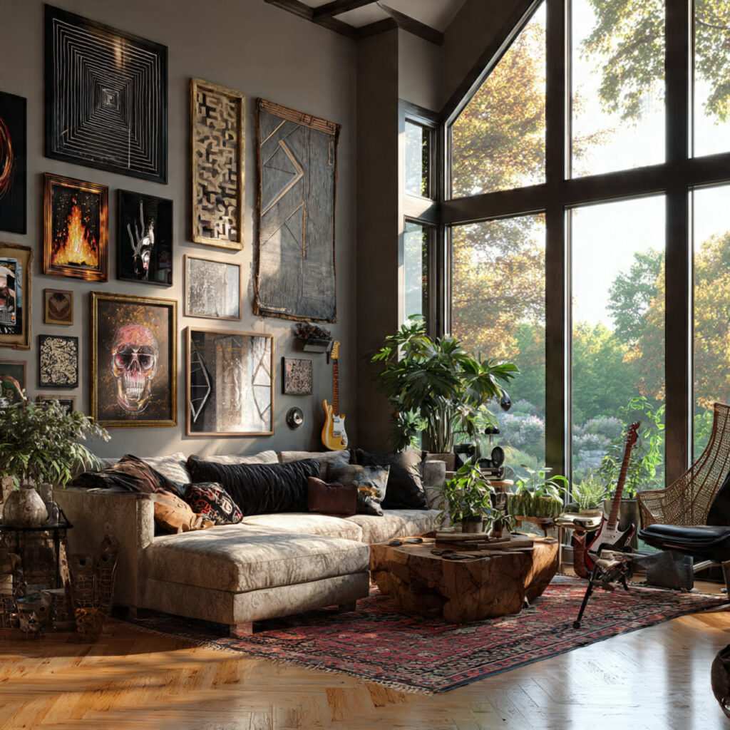 Eclectic Living Room,Moody Living  Room, Maximalist Living Room, Home Design Gallery, Gallery Wall